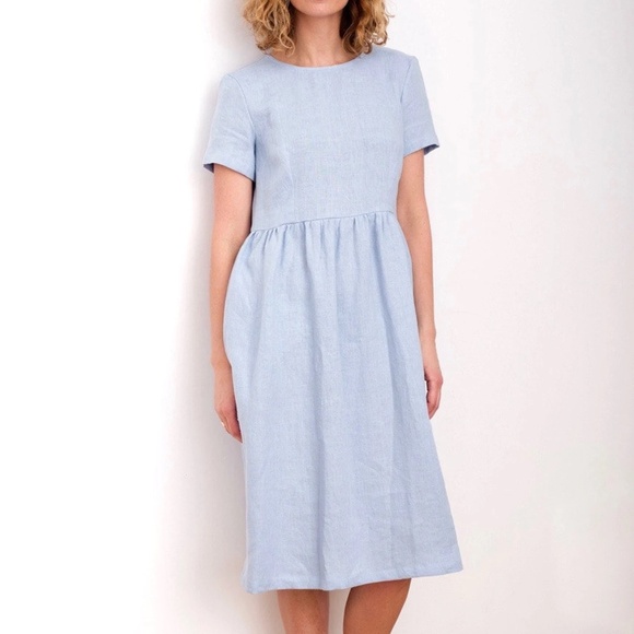 Offon Clothing Navy Blue Linen Midi Dress - Picture 11 of 11